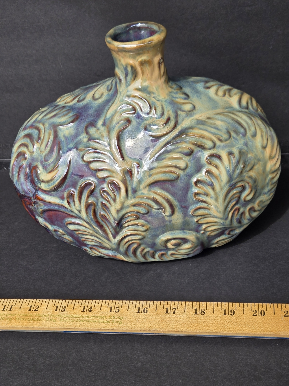 Hand-Glazed Ceramic Art Vase in Teal and Gold Accents